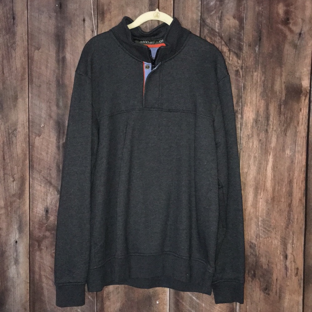Orvis Grey 1/2 zip pullover sweatshirt.